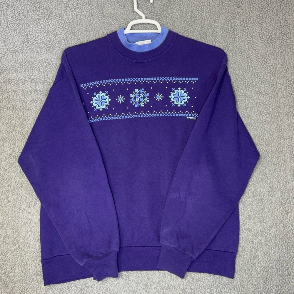 Vintage Morning Sun Sweater Snowflake Graphic Print Purple Size Large